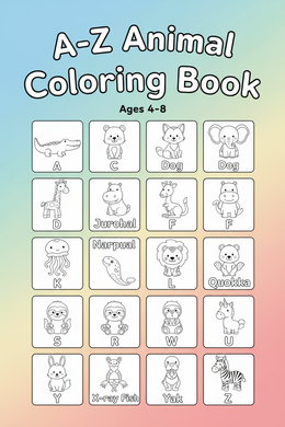 A-Z Animal Coloring Book printable instant download cover for kids ages 4-8
